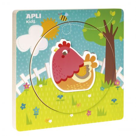 Apli Puzle de Madera Encajable Ciclo de Vida - 3 Capas Diferentes - Pieza Gallina - Tamaño 198x198x18mm - Guia Impresa - Alto Valor Didactico - Desarrollo Logico E Inteligencia Visoespacial - Color Natural
