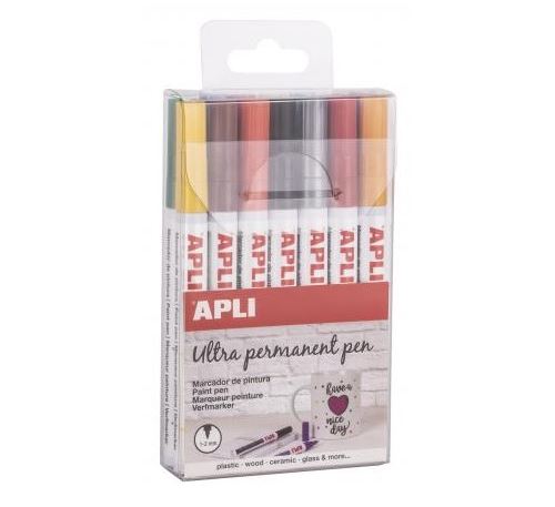 Apli Rotuladores Tinta Permanente Punta Fina - Pack 14 Colores - Base Aceite - Resistente Al Agua - Soporta Hasta 60°C