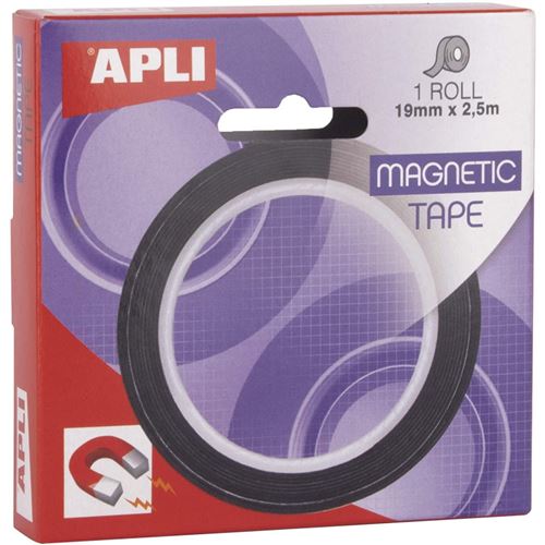 Apli Cinta Adhesiva Magnetica 19mm x 25m - Facil de Cortar - Adhesion Fuerte - Versatil y Reutilizable - Negra
