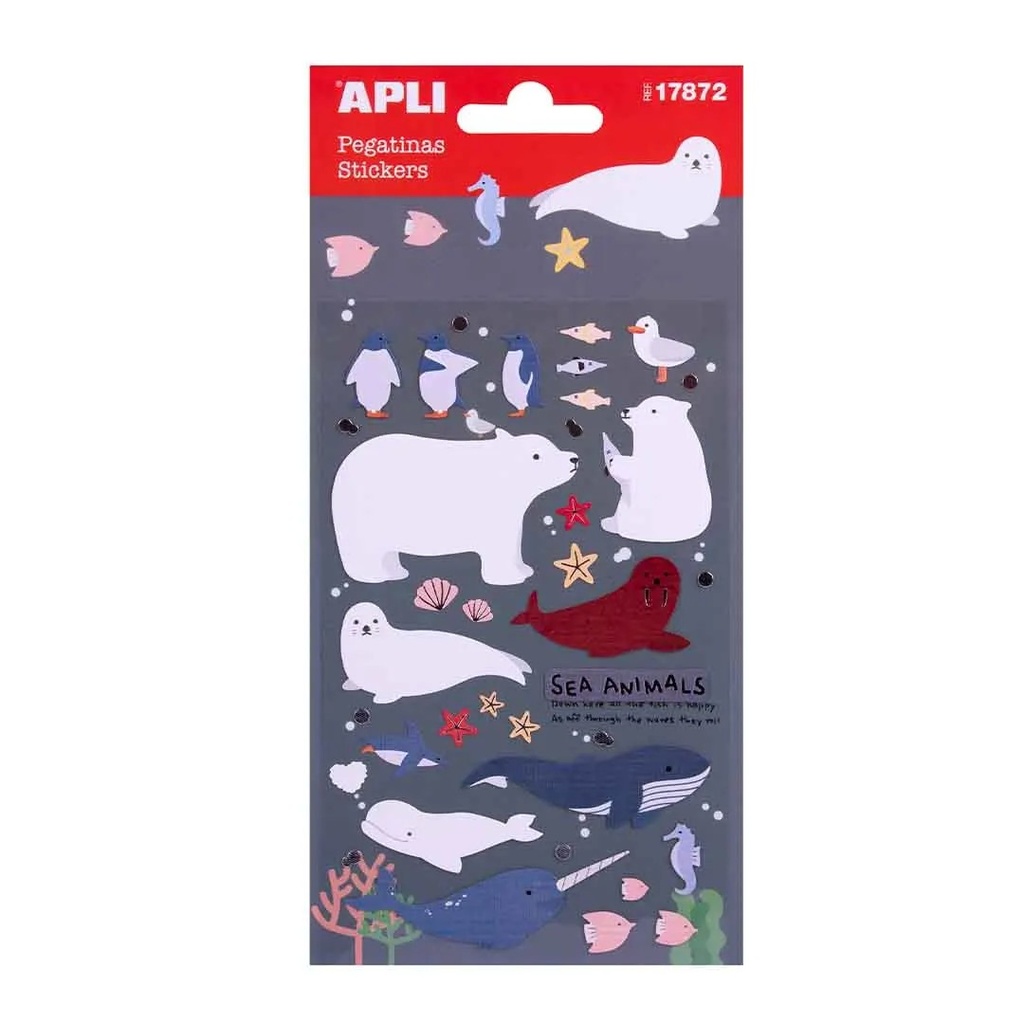 Apli Bolsa de Pegatinas con Animales Marinos - Acabado Epoxy - Adhesivo Permanente - Ideal para Scrapbooking y Decoracion - Fomenta Creatividad y Psicomotricidad Infantil