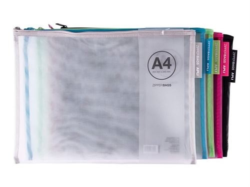 Apli Sobres Porta-Todo Nylon Transpirable A4 - Tacto Agradable, Portatiles, Resistentes y Duraderos - Ideal para Documentos, Equipos Electronicos y Viajes - Colores Surtidos