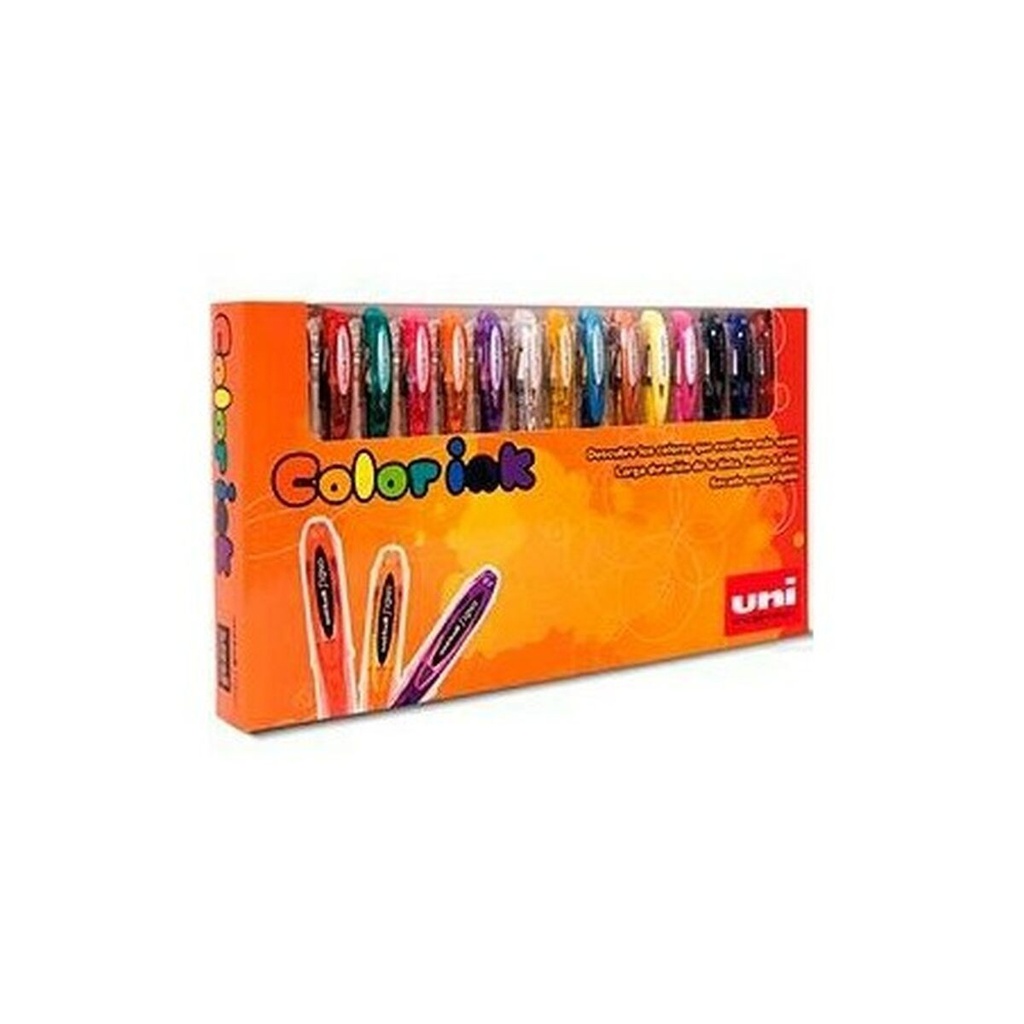 Uni-ball UM-120 Signo Estuche de 15 Rollers de Tinta Gel - Punta de Bola 0.7mm - Tinta Resistente al Agua y Luz - Color Surtido