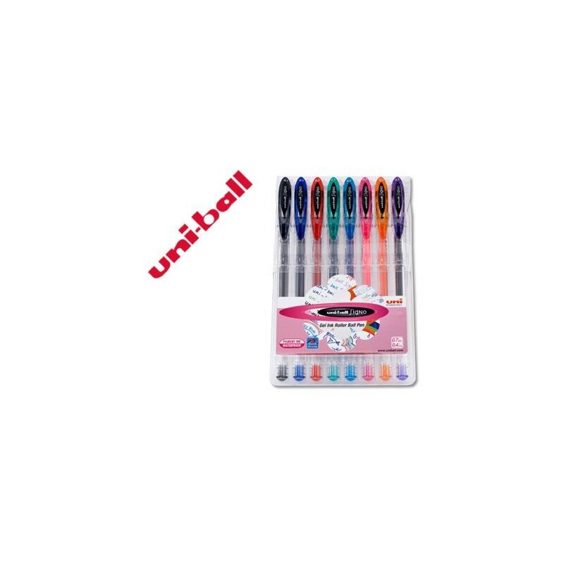 Uni-ball Signo Basico Pack de 8 Boligrafos de Tinta Gel - Punta de Bola 0.7mm - Tinta Resistente al Agua y Luz - Colores Surtidos