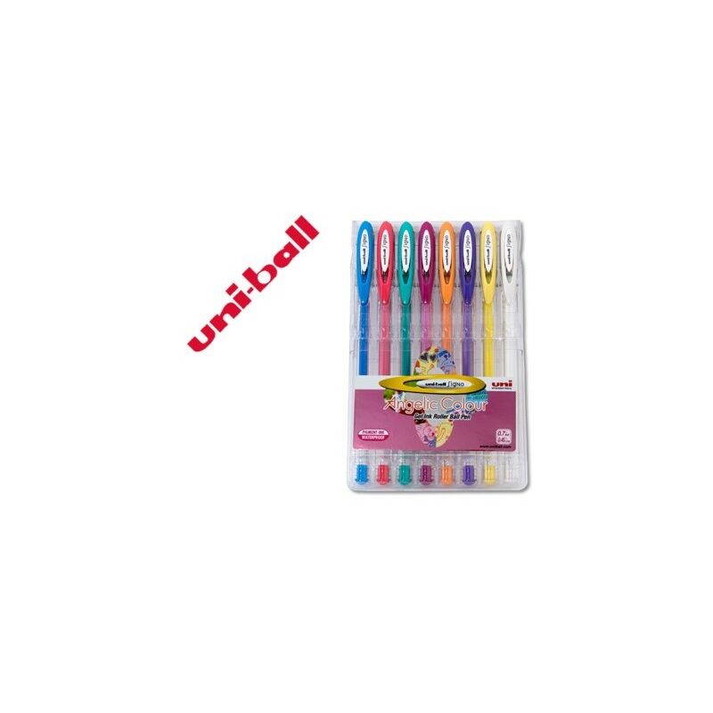 Uni-ball Signo Angelic Pack de 8 Rollers de Tinta Gel - Punta de Bola 0.7mm - Tinta Resistente al Agua y Luz - Escribe en Papel Negro y Blanco - Colores Surtidos
