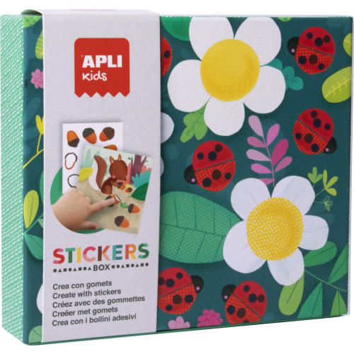Apli Kids Juegos de Gomets Mariquita - 8 Laminas Ilustradas de 200G - 8 Hojas de Gomets Removibles Geometricos - Alto Valor Didactico - Caja de Carton con Diseño Exclusivo - Colorido
