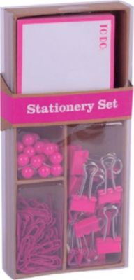 Apli Fluor Collection Set de Oficina con 25 Pins, 80 Clips de 28mm, 20 Pinzas Abatibles de 19mm, Bloc de 100 Notas Adhesivas Blancas con Borde Rosa - Diseño Moderno y Llamativo