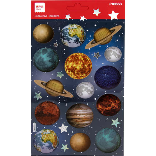 Apli Bolsa de Pegatinas de Planetas - Holograficas - Adhesivo Permanente - Ideal para Scrapbooking y Decoracion - Estimula Creatividad y Psicomotricidad Infantil