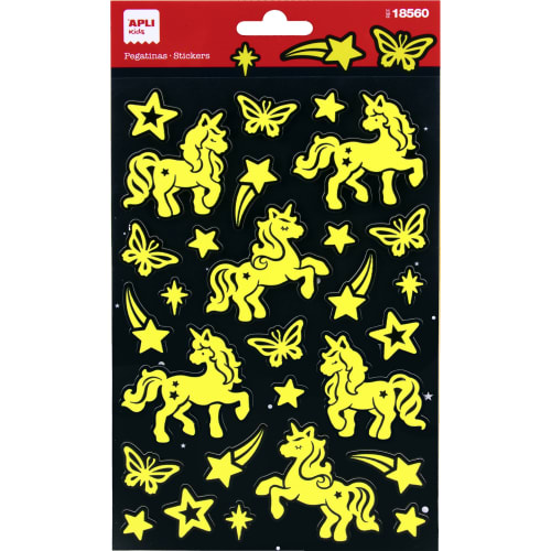 Apli Bolsa de Pegatinas Unicornios - Luminiscentes - Adhesivo Permanente - Ideales para Scrapbooking y Decoracion - Desarrollan Psicomotricidad y Creatividad Infantil