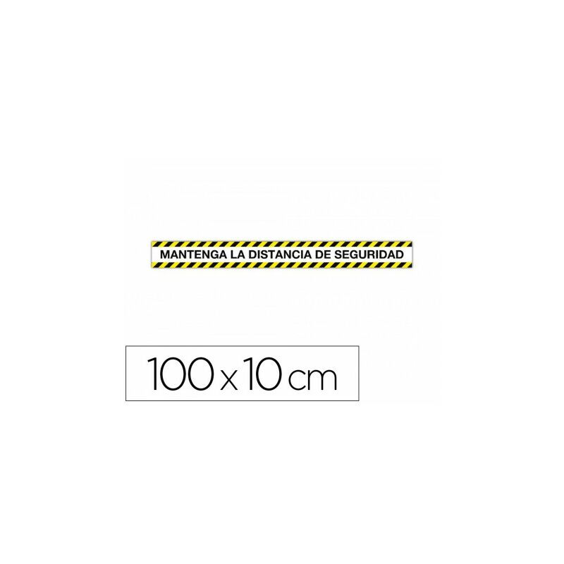 Apli Tira de Señalizacion Adhesiva "Mantenga Distancia de Seguridad" - 1000x100mm - Film de PVC de 100 Micras con Barniz Mate Protector - Adhesivo Solvente de Alta Resistencia