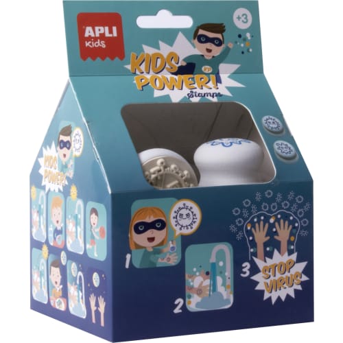 Apli Set de Sellos Stop Virus - Ergonomicos - Tinta Azul No Toxica - Fomenta Higiene Infantil