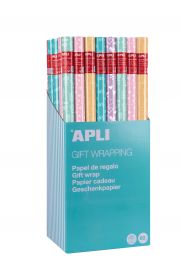 Apli Expositor de 55 Rollos de Papel Regalo Nordik Fun - 11 Rollos por Color - Medidas del Rollo 0.70x2m - 5 Diseños