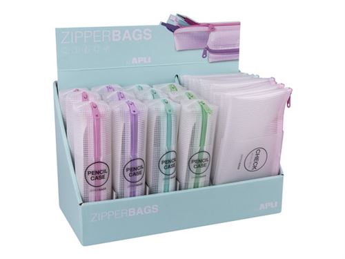 Apli Nordik Collection Expositor de Estuches y Bolsas - 210x45x45mm y 230x130mm - Goma Eva Translucida - Impermeable y Duradero - Rosa, Violeta, Turquesa y Verde Pastel