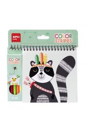 Apli Bloc de Espiral de Dibujos Trazos de Colores - 24 Paginas con 6 Diseños de Animales - Incluye 5 Rotuladores - Estimula Concentracion y Creatividad - Ideal para Viajes