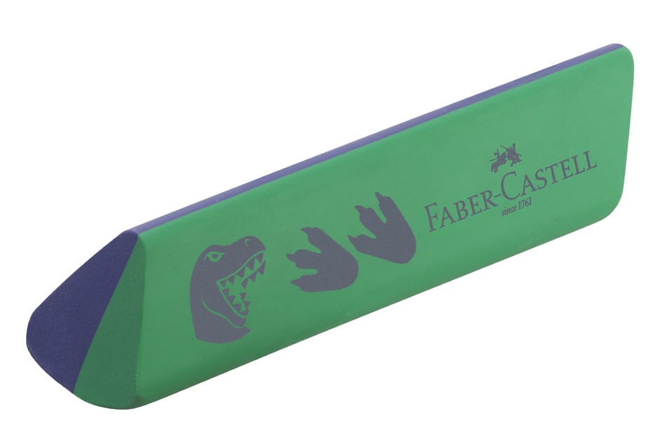 Faber-Castell Dinosaurio Goma de Borrar sin PVC - Forma Triangular Ergonomica - Sin Residuos - Borrado Limpio y Facil