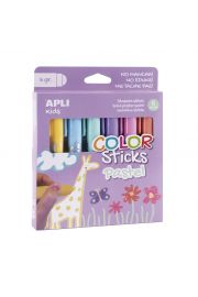 Apli Color Sticks Temperas Solidas - Pack 6 Unidades de 6g en Colores Pastel - Acabado Satinado sin Necesidad de Barniz - Secado Rapido en Menos de 3 Minutos - Efecto Cera o Tempera Segun la Presion Ejercida