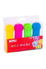 Apli Pack de 4 Portatizas para Tizas Jumbo - Previene Roturas - Ajuste de Longitud - Mayor Precision - Manos Limpias - Colores Surtidos
