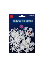Apli Pack con 12 Copos de Nieve Luminiscentes 3D - Plastico Solido - Brillan en la Oscuridad - Adhesivo Permanente - Diseños y Tamaños Surtidos
