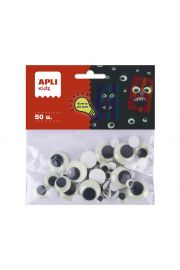 Apli Kids Bolsa de 50 Ojos Moviles Redondos Adhesivos - Brillan en la Oscuridad - Tamaños 8mm, 10mm, 15mm, 20mm