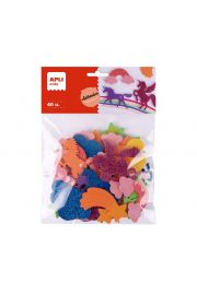 Apli Kids Bolsa de 40 Formas de Goma EVA Adhesivas - 8 Diseños Diferentes - Medidas de 3 a 6cm - Colores Surtidos