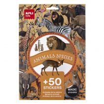 Apli Pack de 50 Pegatinas Removibles de Animales Sabana - Desarrolla Psicomotricidad Fina - Imagenes Realistas