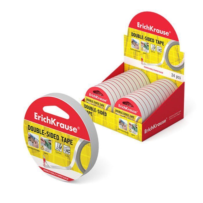 Erichkrause Cinta Adhesiva de Doble Cara - 12mmx10m - Expositor 24 uds. - Transparente