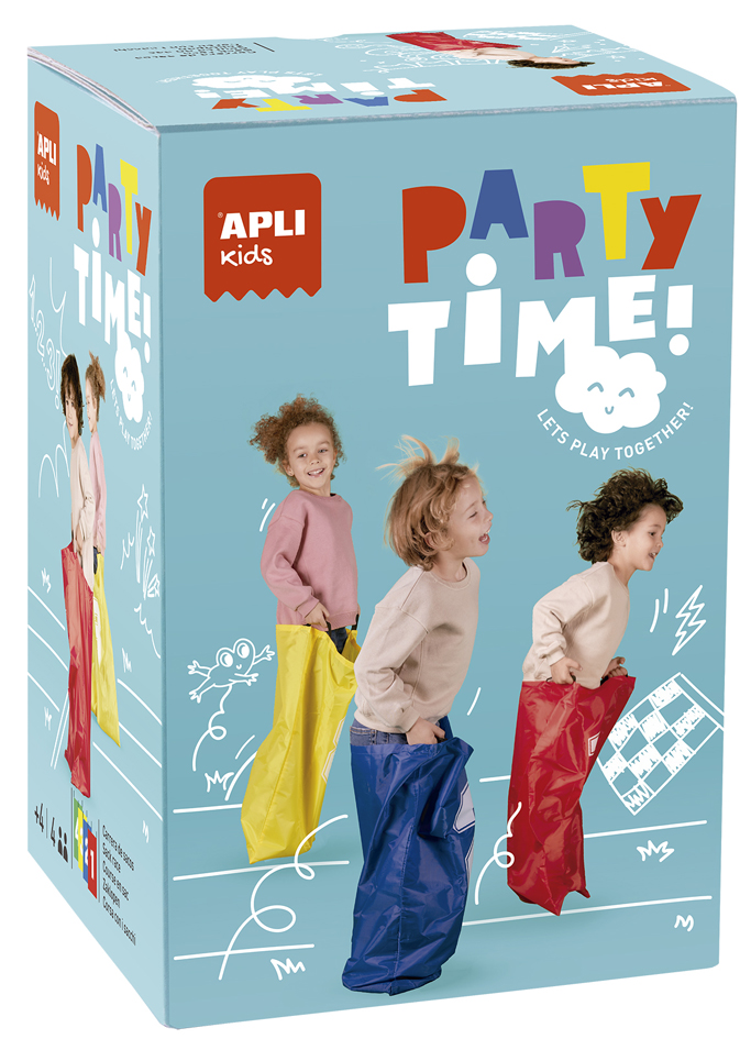 Apli Pack de 4 Sacos - Juego Carrera de Sacos Party Time - Incluye Bolsa de Almacenaje - Ideal para Aire Libre - Fomenta Ejercicio y Socializacion