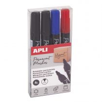 Apli Pack de 4 Rotuladores Permanentes Punta Redonda - Resistentes al Agua - Multifuncionales - para Metal, Plastico, Madera y Carton - Color Azul Negro Rojo