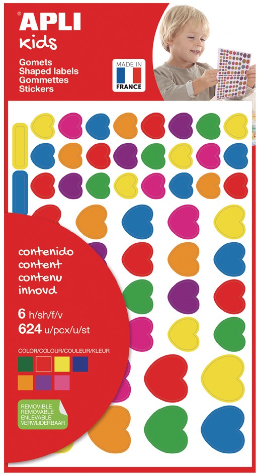 Apli Bolsa de Gomets en Forma de Corazones - 624 Gomets - Ideal para Decorar Objetos y Tarjetas