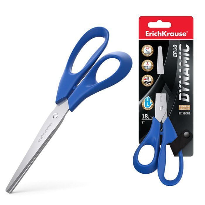 Erichkrause Dynamic Tijeras de Acero Inoxidable para Zurdos de 18cm - Afilado Doble - Resistente a la Corrosion - Mangos Ergonomicos - Colores Surtidos Aleatorios