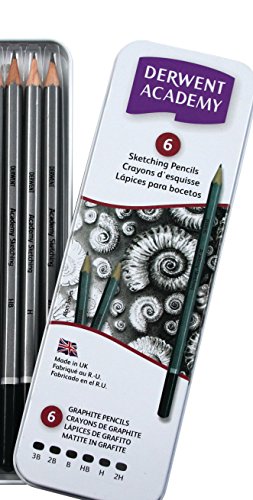 Derwent Academy Sketching Pack de 6 Lapices de Grafito Hexagonales de Durezas Surtidas - Especial para Bocetos - Cuerpos de Madera Natural - Faciles de Afilar - Resistentes a la Rotura