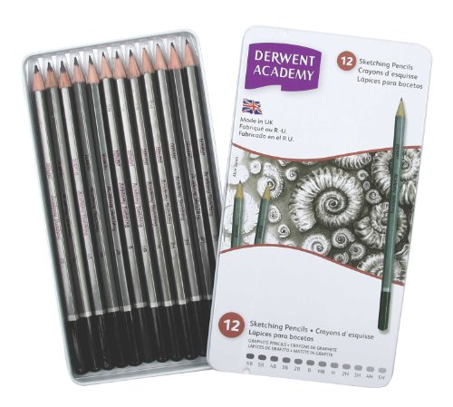 Derwent Academy Sketching Pack de 12 Lapices de Grafito Hexagonales de Durezas Surtidas - Especial para Bocetos - Cuerpos de Madera Natural - Faciles de Afilar - Resistentes a la Rotura