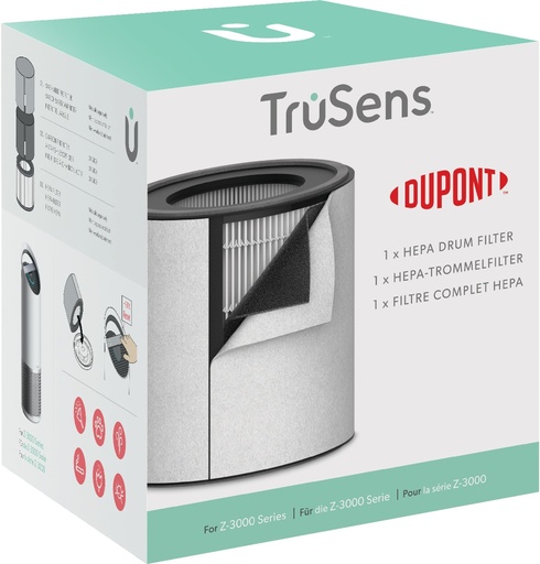 [2415143] Leitz Trusens Z-3000/Z-3500 Filtro Hepa 3 en 1 H13 de Repuesto - Captura 99,95% de Particulas Ultrafinas - Lavable - Cambio Indicador - Compatible con Purificador de Aire Grande - Color Negro