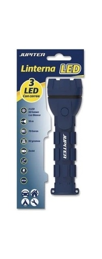 [330720] Jupiter Linterna de Luz Blanca 3 LED 50lm - Cuerpo de Goma - Resistencia IP44 - Funciona con 2 Pilas AA (No Incluidas) - Color Azul