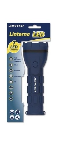 [330721] Jupiter Linterna de Luz Blanca 7 LED 100lm - Cuerpo de Goma - Resistencia IP44 - Funciona con 2 Pilas D R20 (No Incluidas) - Color Azul