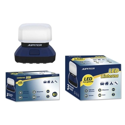 [330724] Jupiter Linterna Camping LED CREE-XPE 150lm - 3 Intensidades - Resistencia IPX4 - Funciona con 4 Pilas AA (No Incluidas) - Color Azul/Negro