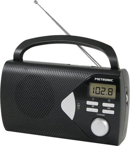 [477205] Metronic Radio Portatil AM/FM con Funcion Alarma - Pilas - Color Negro