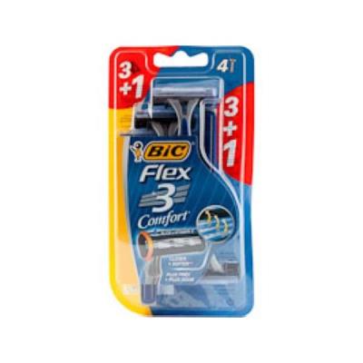 [889694] Bic Flex 3 Pack de 3+1 Maquinillas de Afeitar Desechables de 3 Hojas - Cabezal Pivotante - Tira Lubricante con Aloe Vera