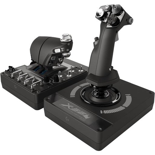 [945-000059] Logitech X56 Hotas Joystick + Acelerador USB - Iluminacion RGB - 31 Botones Programables, 13 Ejes y 5 Selectores de Vista - Dos Aceleradores - Color Negro