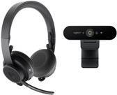 [991-000309] Logitech Pack Profesional de Colaboracion con Video Bluetooth Webcam Brio UHD 4K + Auriculares Zone Wireless - Color Negro