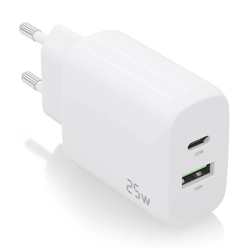[A110-0758] Aisens Cargador 25W - 1xUSB-C PD3.0 - 1xUSB-A QC3.0 - Color Blanco