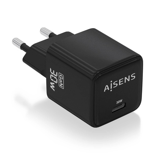 [ASCH-30W1P036-BK] Aisens Cargador Gan USB-C 30W - Alta Eficiencia Energetica - Diseño Elegante y Moderno - Tecnologia AI para Carga Rapida