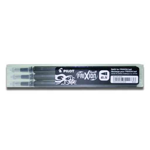 [BLS-FR5-B-S3P] Pilot Pack de 3 Recambios para Frixion Ball / Frixion Clicker - Tinta Gel Borrable - Punta de Bola 0.5mm - Trazo 0.3mm - Color Negro