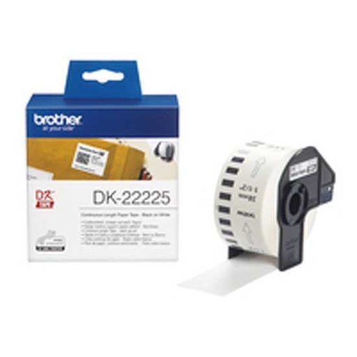 [BR-DK22225] Brother DK22225 - Etiquetas Genericas de Tamaño personalizado - Ancho 38mm x 30,48 metros - Texto negro sobre fondo blanco