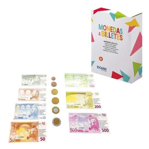 [DO1016] Dohe Juego de Monedas y Billetes de Euro - Plastico Resistente - Reutilizable - Recomendado para Primaria