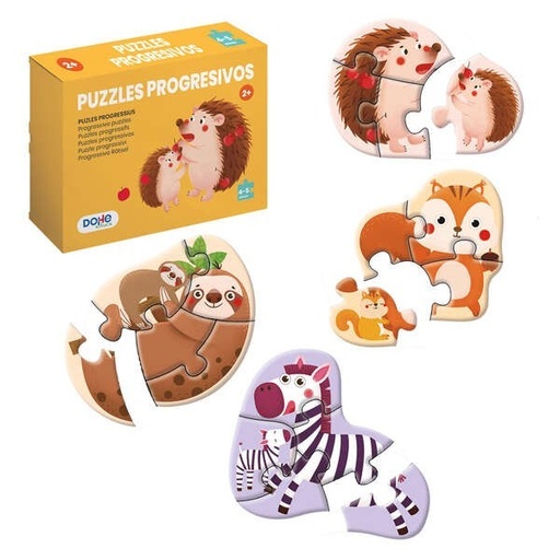 [DO65001] Dohe Pack de 4 Puzzles para Niños de 4/5 Piezas - Tematica Animales - Doble Capa de Carton - Capa Intermedia de Contrachapado - Estimula Imaginacion - A partir de 2 Años