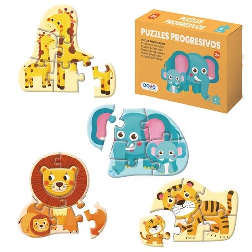 [DO65002] Dohe Pack de 4 Puzzles para Niños de 6 Piezas - Tematica Animales - Doble Capa de Carton - Capa Intermedia de Contrachapado - Estimula Imaginacion - A partir de 2 Años