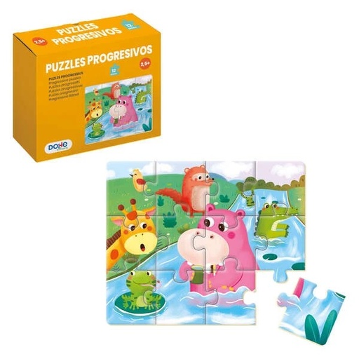 [DO65003] Dohe Puzzle Infantil de 12 Piezas - Tematica Animales de La Selva - Fabricado en Doble Capa de Carton - Capa Intermedia de Contrachapado - Estimula la Imaginacion - A partir de 2 Años y Medio