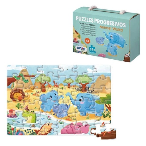 [DO65009] Dohe Puzzle Infantil de 36 Piezas - Tematica Animales - Fabricado en Doble Capa de Carton - Capa Intermedia de Contrachapado - Estimula la Imaginacion