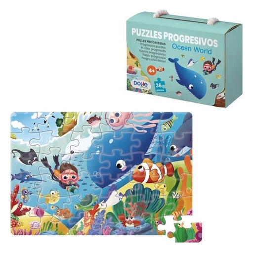 [DO65011] Dohe Puzzle Infantil de 36 Piezas - Tematica Animales del Oceano - Fabricado en Doble Capa de Carton - Capa Intermedia de Contrachapado - Estimula la Imaginacion