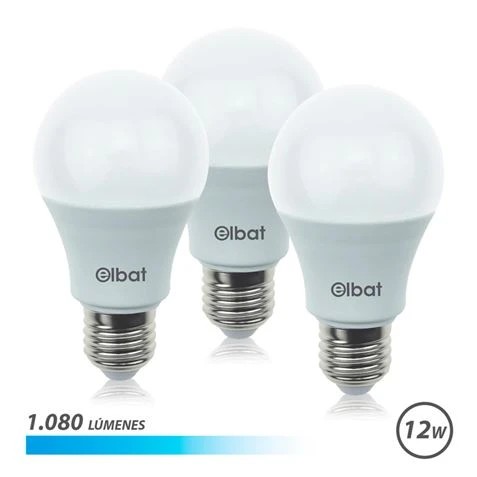 [EB0456] Elbat Pack de 3 Bombilla LED A60 de 12W - 1080LM - Base E27 - Luz Fria